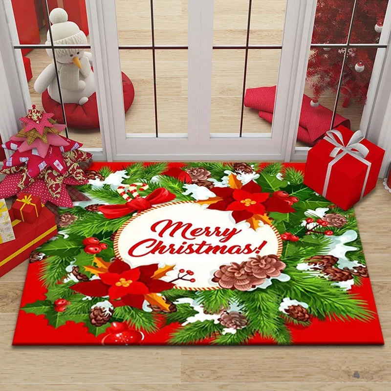 Fußmatte mit Weihnachtselement-Druck, rutschfester Eingangsteppich, Frohe Weihnachten für Heimdekoration, Wohnzimmer, Tür, Innen- und Außenbereich