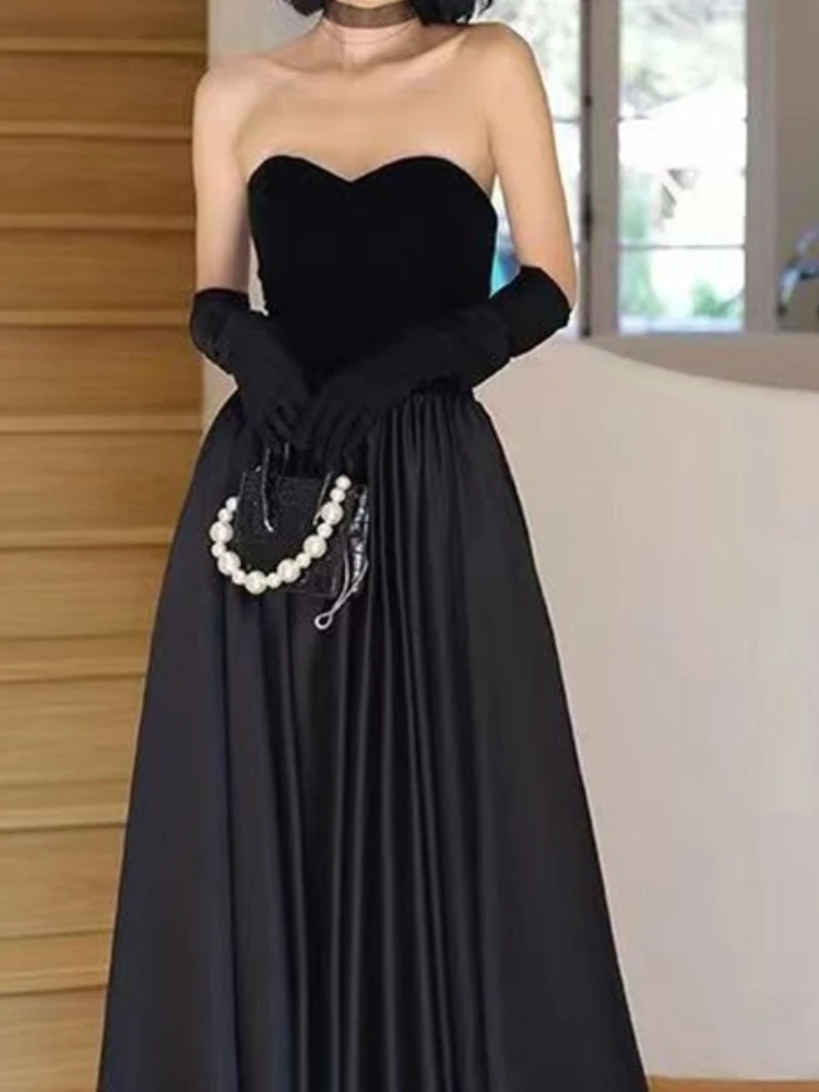 Customized Luxury High End Strapless Sleeveless Long Evening Prom Dresses High End Satin Long Shinny Elegant Vestidos Slim A-lin