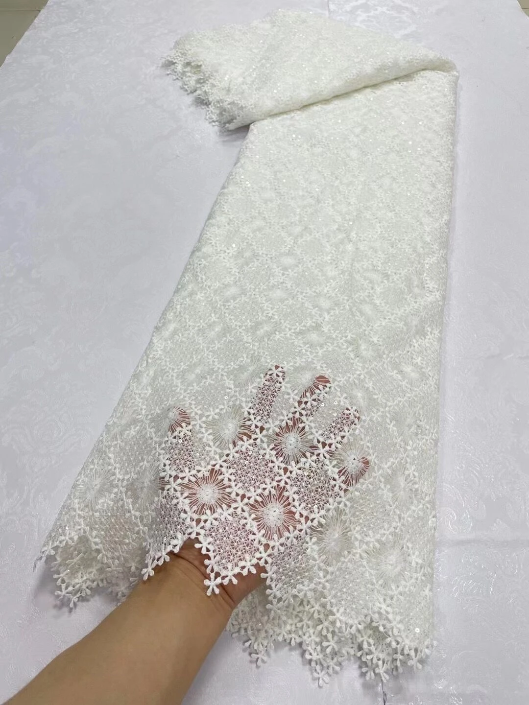 High Quality African Nigerian 2023 Embroidery Lace Fabric  French Tulle Wedding Party Dress Water Soluble Guipure Sequins 5Yards