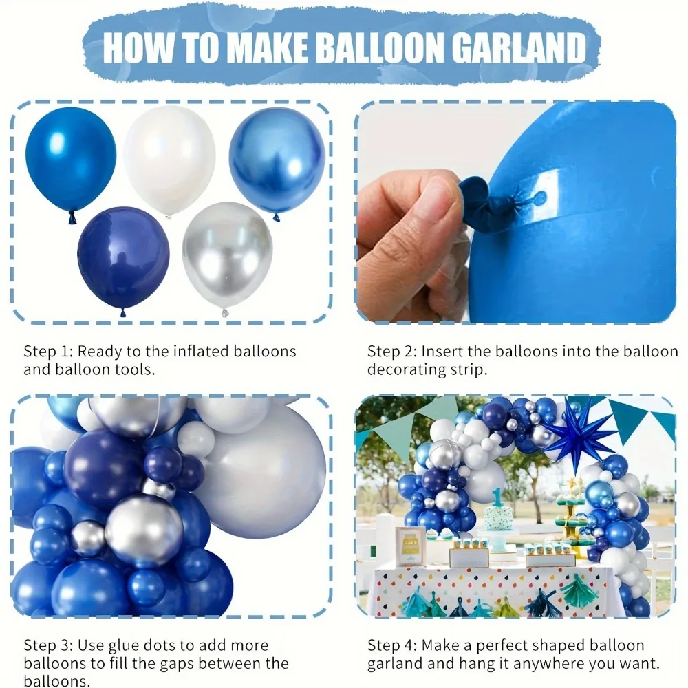 طقم جارلاند بالونات نحيلة معدنية ، أزرق داكن وأبيض ، مناسب للتخرج ، حفل زفاف وأكاديمي ، احتفال أعياد ميلاد ، 94 أو 50