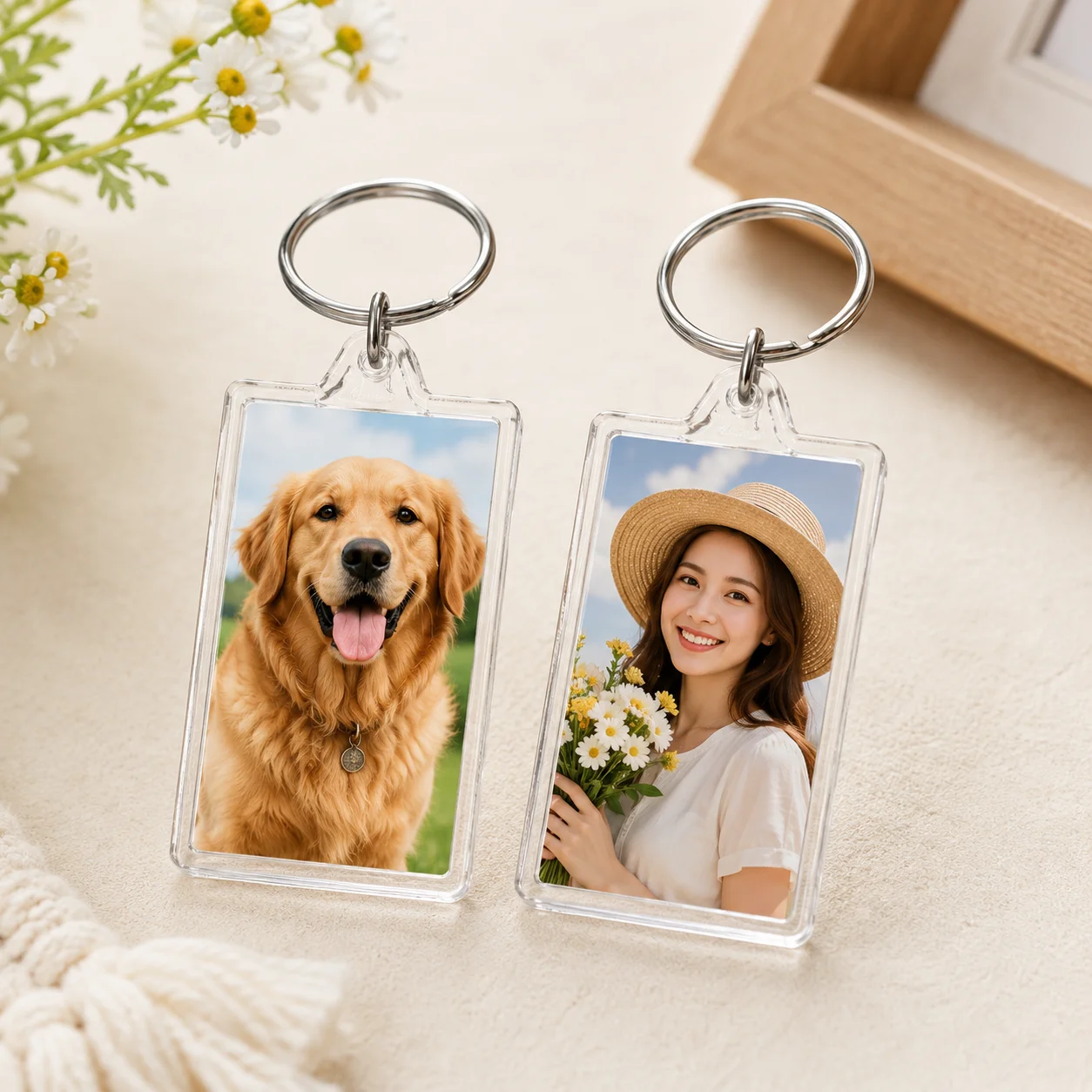 Custom Plastic Box Keychain Full Picture Rectangular Double-Sided Printing Unisex Key Holder Gift