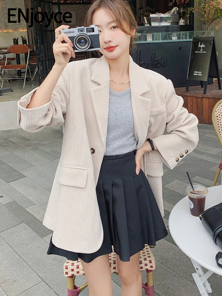 

ENjoyce Autumn Winter Corduroy Suit Coats Ladies Korean Casual Loose Long Sleeve Blazer Workwear Jacket Outerwear