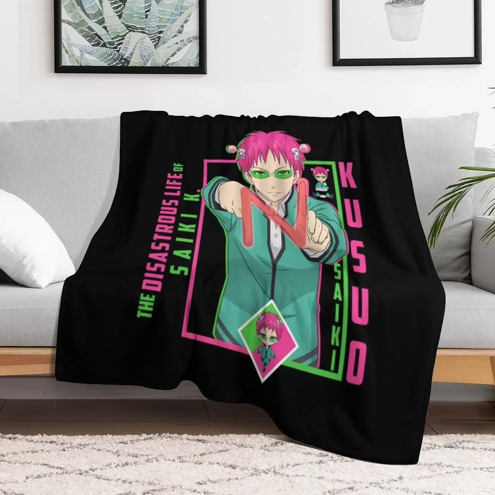 Saiki K T-ShirtThe Disastrous Life of Saiki K. - Saiki Kusuo Throw Blanket Soft Plush Plaid Weighted Flannel Bed covers Blankets