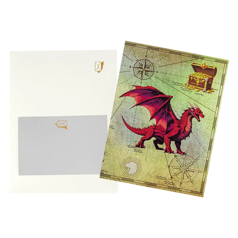 1 pcs Pop up Style Creative 3D Card Handmade Paper Carving Treasure Box Fire Dragon Card Happy Birthday Gift