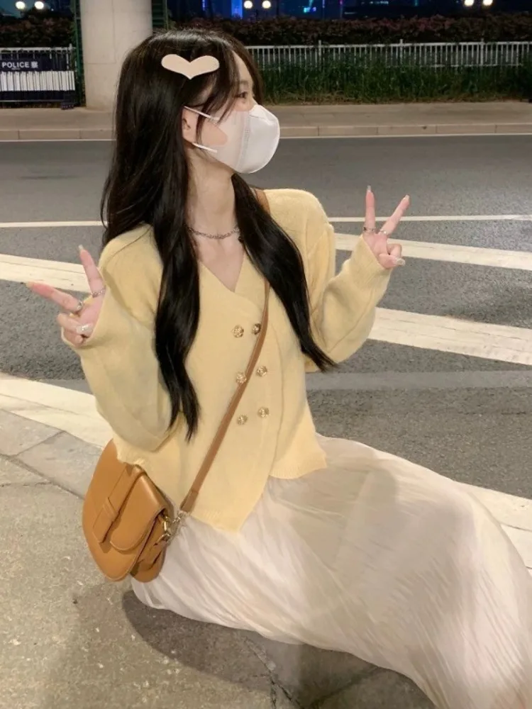 ort محبوك سترة المرأة f تنورة مطابقة تصميم ناعم غير متناظرة سترة مفتوحة الخريف الشتاء Thiened طويلة Sve... #3