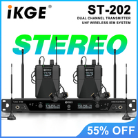 IKGE ST-202 Professional Stage Wireless In-Ear Monitor System, Stereo UHF with Bluetooth 5.0 for Band, Theater, Drummer
