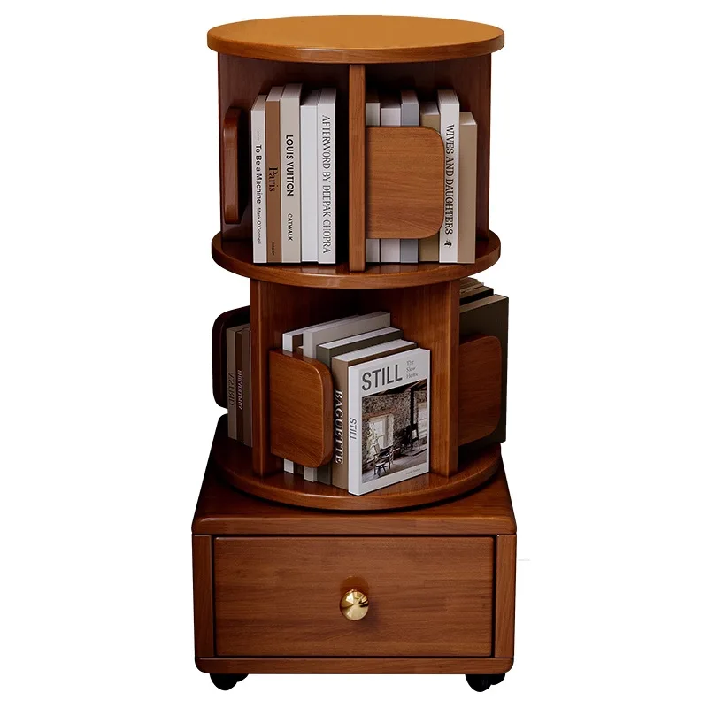 Modern Solid Wood Mobile Bedside Table Wheeled Storage Shelf Rotating Simple Bookcase For Children's Bedroom For Living Room