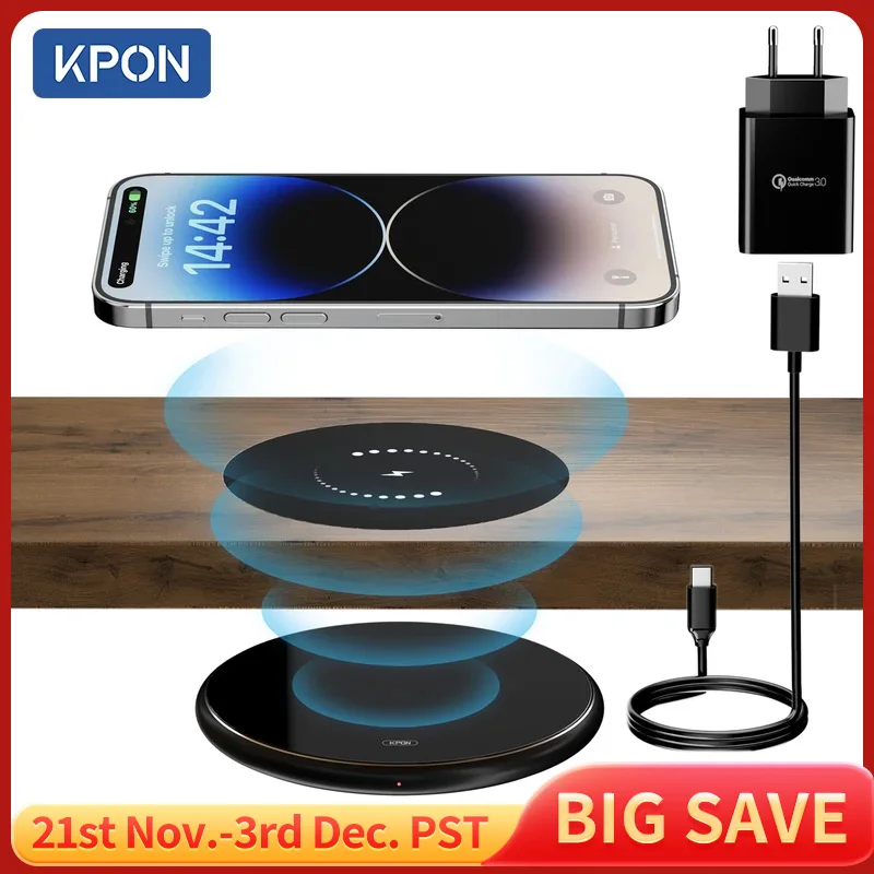 

KPON Invisible Wireless Charger Hidden Long Distance Wireless Phone Charger Under Desk QI 10W Furniture Wireless Charging Pad