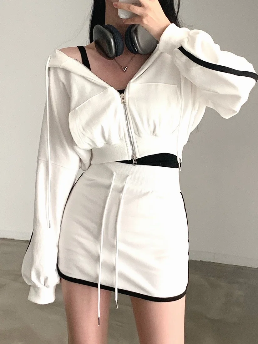 

Корейский женский комплект Faion, толстовка с капюшоном Jaet, юбка с высокой талией, осеннее новое поступление, комплект из двух предметов, универсальный универсальный