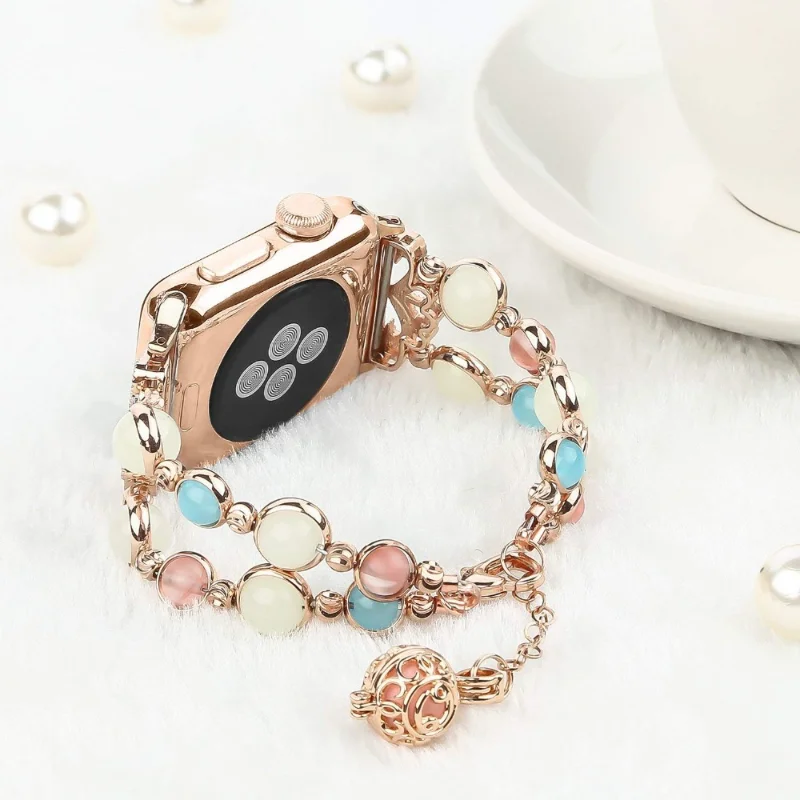 Luminous Beads Bracelet for Apple Watch 7 8 41mm 45mm Band Woman Jewelry Strap fit iWatch 6 SE 5 4 40mm 44mm Series 3 38mm 42 mm