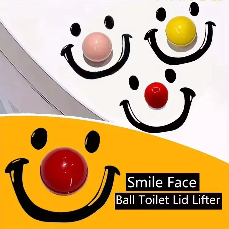 2Pcs Random Color Dopamine Smiley Round Ball Toilet Lid Lifter, Creative Handheld Bathroom Lid Opener, Hands Clean Design