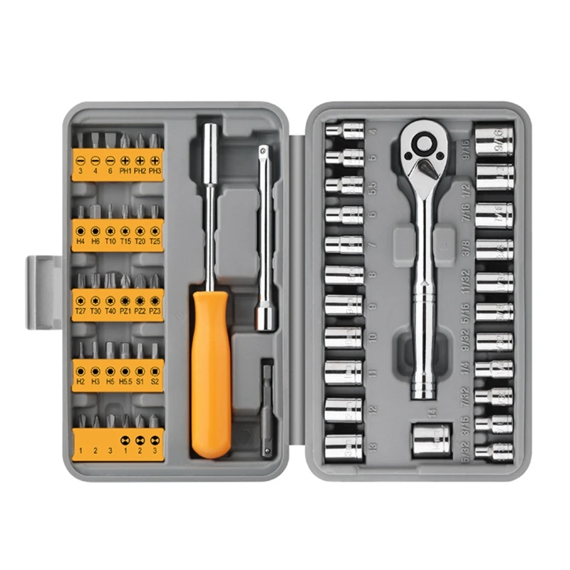 57Pcs Socket Wrench Auto Repair Tool Set Batch Ratchet Wrench Repair Tool Multi-Function Toolbox Hardware Tools Easy To Use