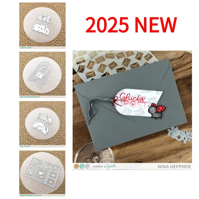 Dekoration Collage Geschenk Anhänger Lieben Dank Happiness Metall Stanzform Scrapbook Tagebuch Schablone Prägevorlage DIY Gruß