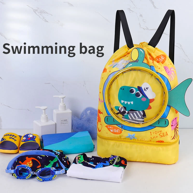 Kids Cartoon Cute Backpack Swimming Bag Boys Girls Waterproof Dry Wet Bag Clothes Shoes Goggles Storage Bag Swimming Accessories