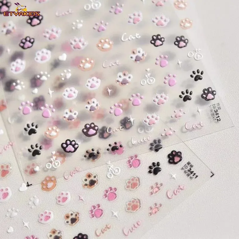 Mini Cute Cartoon Kitten Paw 3D Relief Scrapbook Sticker Sweet Nail Decora Kawaii DIY Classic Toys Sticker for Kids Children view 4