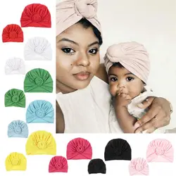 Handmade Cotton Blend Turban Hat, Twist Knot Headwear, Tampas Femininas, Bebés Meninas, Acessórios para Cabelo, Mamãe e Eu, Novo