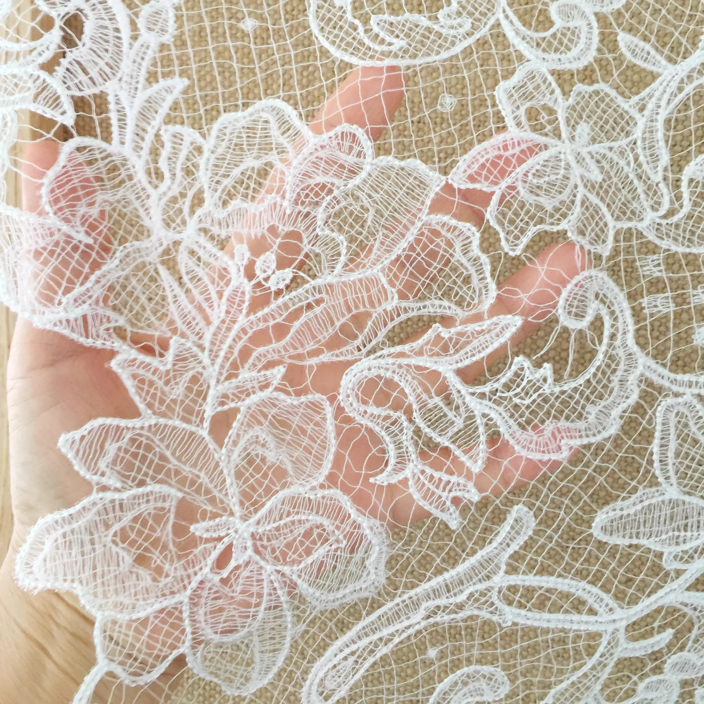 NEW Hollow Lace Fabric Off White Wedding Veil Bridal Gowns Dresses Sewing Lace Material Designer Fabric By the yard