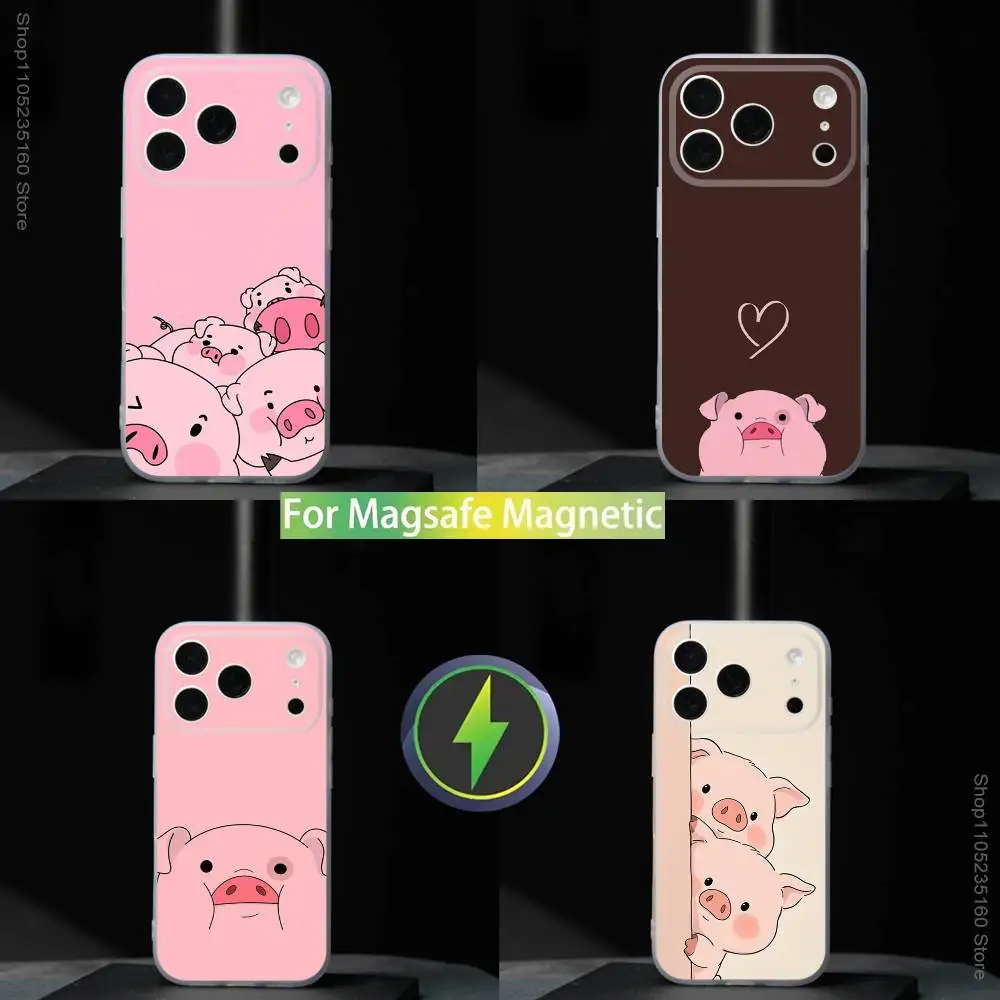 

Cute Pink P-Pig Cartoon For iPhone 11,12,13,14,15,16,17,Pro,Max,Plus,Mini,SE4,E Phone Case Magnetic For Magsafe Wireless