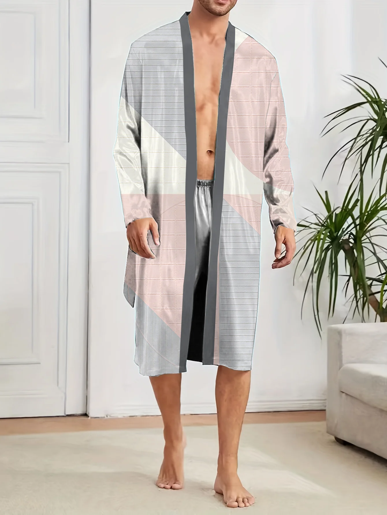 Fashionable and comfortable, casual home fun nightgown that does not fade, spring and autumn men's 3D digital printed robe