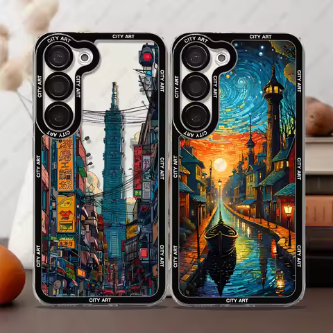 Phone Case For Samsung Galaxy S25 S20 S21 S22 S23 S24 FE Plus Ultra A54 A53 A52 A34 5G TPU Soft Cover City Landscape Art