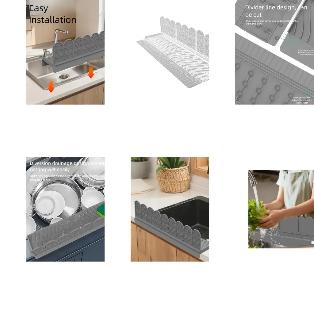  Customizable Sink Edges Splashes Silicone Water Barrier With Suction Base Flexible Drainages Protector For Home
