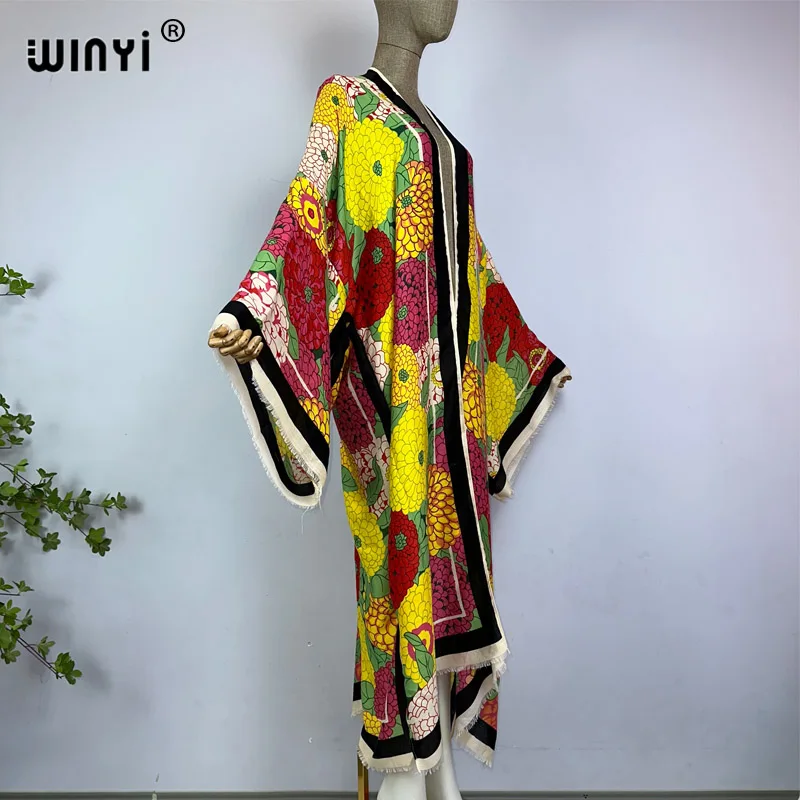 WINYI-Kimono à manches longues imprimé bohème pour femme, cover-up élégant, cardigan sexy, maillot de bain, vêtements éducatifs, 138 playa, plage, été, 2023