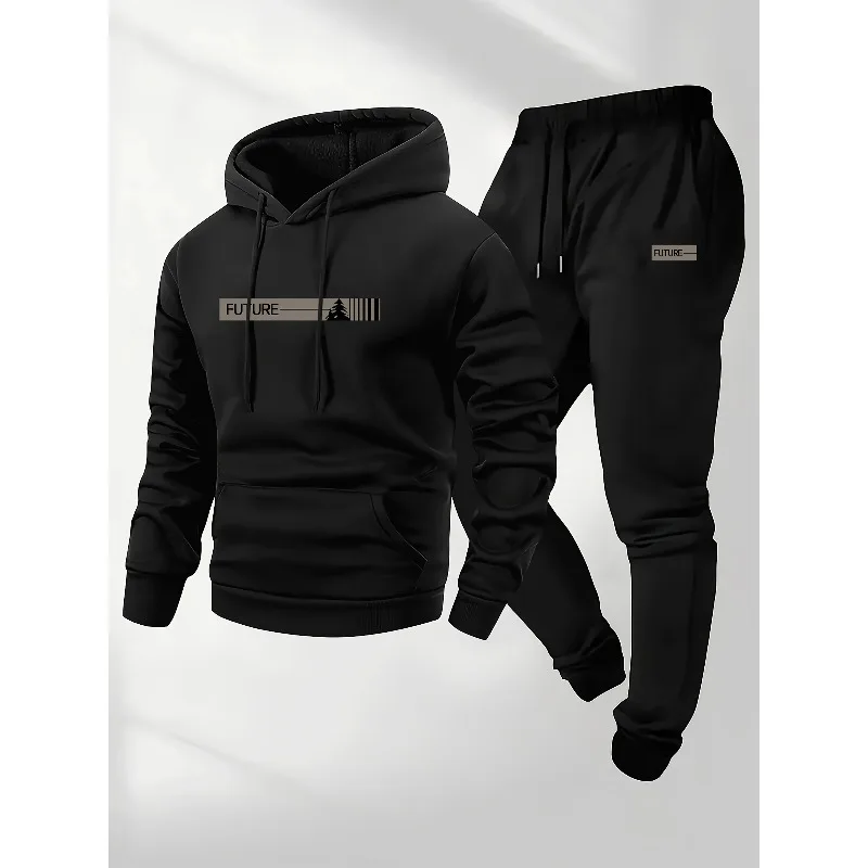 

Men's two-piece set casual-neck long-sleeved hooded sweatshirt and sport pants set suitable for winter and autumn sportswear set