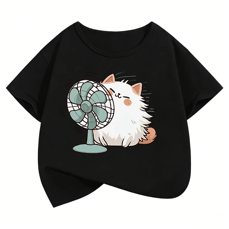 Lustiges Cartoon-Tier Katzen-T-Shirt Kurzarm Kinder T-Shirt Jungen Mädchen Sommer Frühling Lässiges Oberteil Tee Shirt