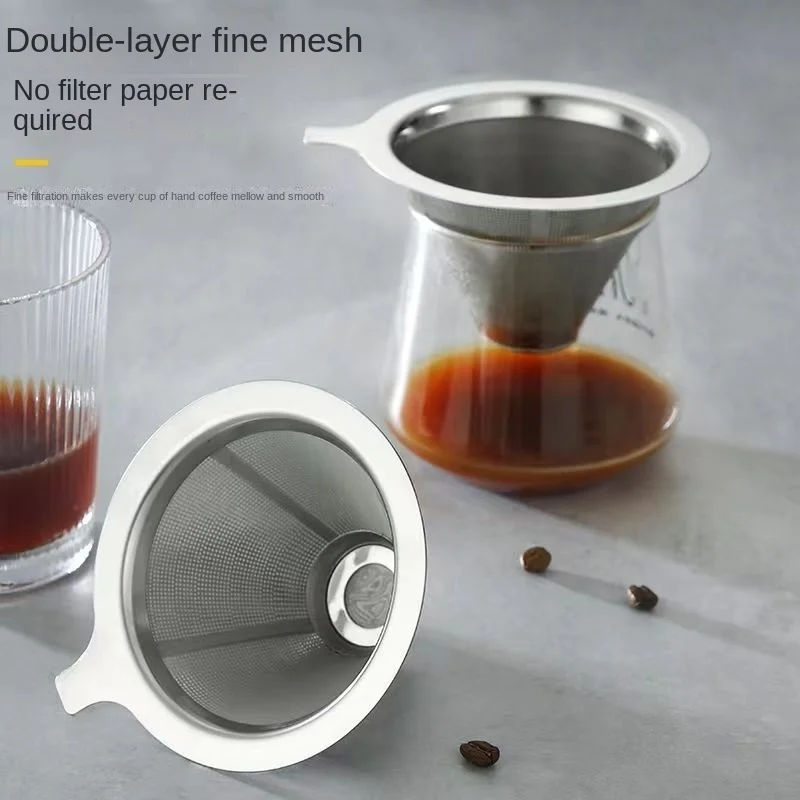 304 Coffee Filter Mesh Cup Hand-held Coffee Maker Set without Filter Paper, Super Fine Encryption Coffee Funnel