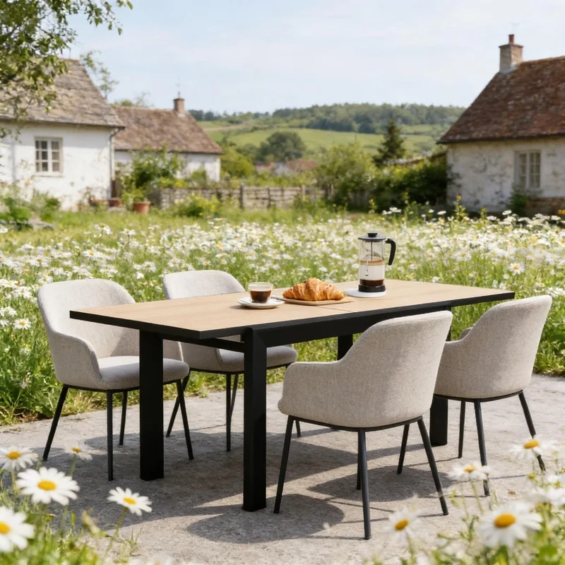 Expandable Outdoor Dining Table, Modern Slatted Design, Stylish Patio Table (Table Only)