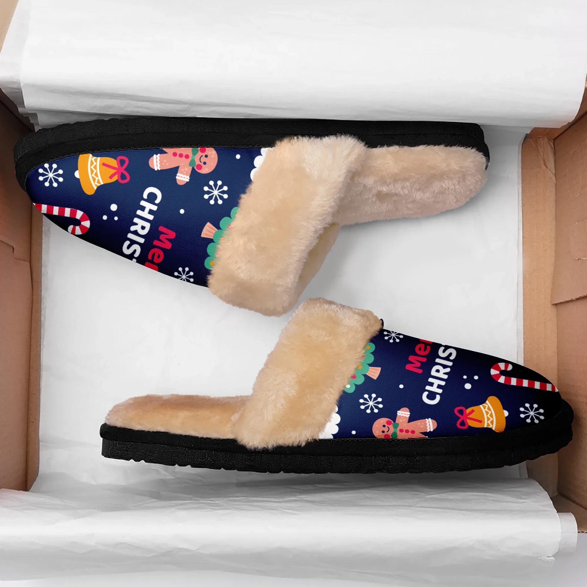 Dropshipping Print On Demand Custom Fur Slippers Christmas Xmas Design