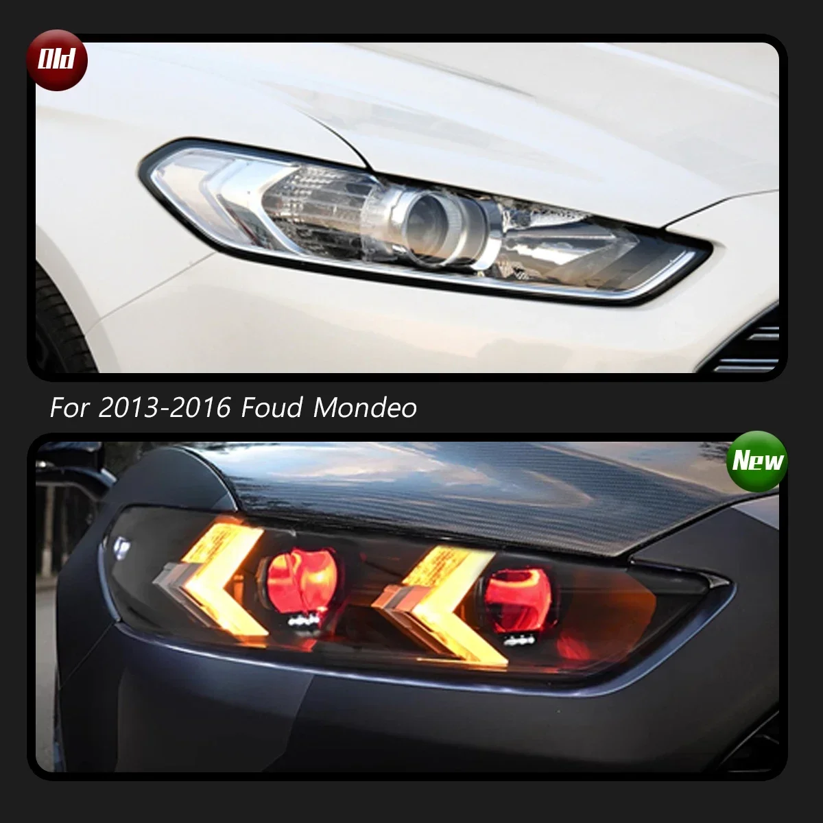 Car Lights For Foud Mondeo Red Demon Eye 2013-2016 Headlight LED Projetor head Lamp Daytime Running Light Auto Accessories