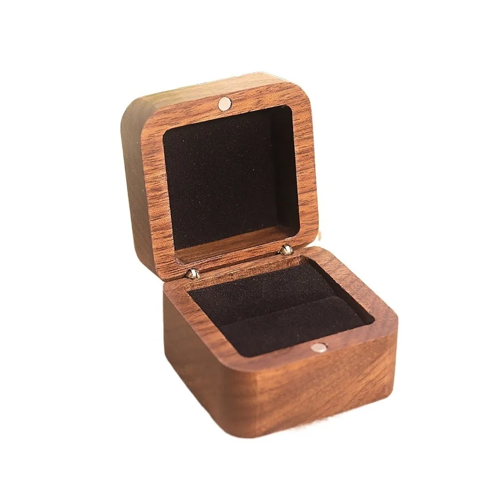 

Multi-function 1/2 Slots Spade Wood Rings Holder Square Wedding Rings Bearer Box Luxury Packaging Jewelry Organizer Couple