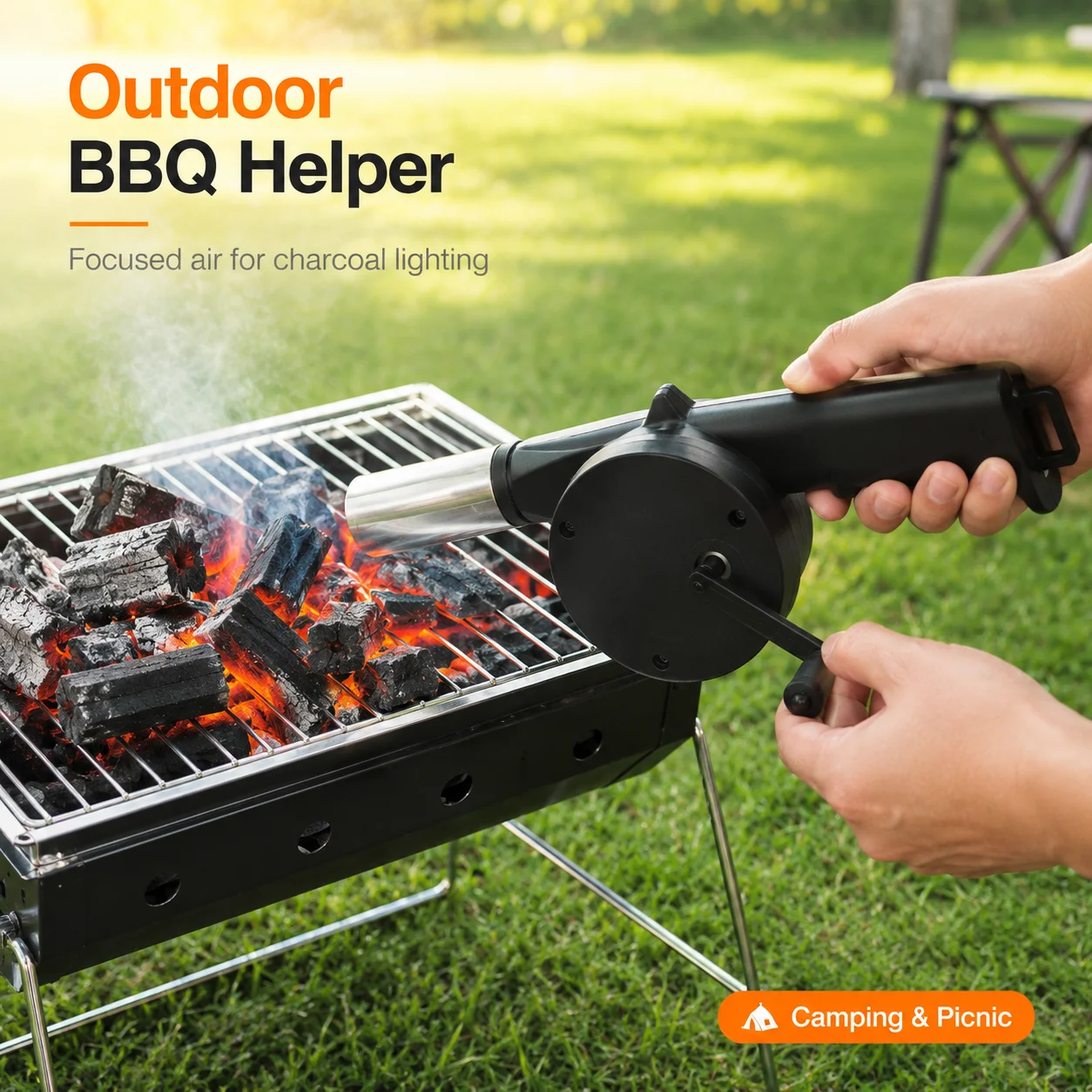 Manual BBQ Blower Hand Crank Barbecue Fan Fire Starter Air Blower for Charcoal Grill Picnic Camping Outdoor Cooking Tool Kit