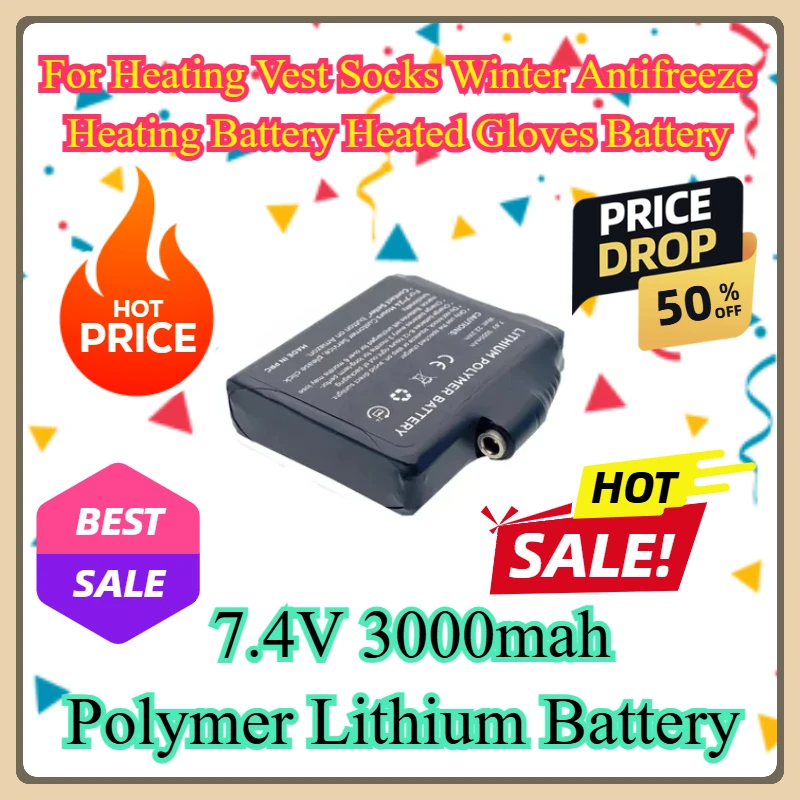 

For Heating Vest Socks Winter Antifreeze Heating Battery Heated Gloves Battery 7.4V 3000mah Polymer Lithium Battery