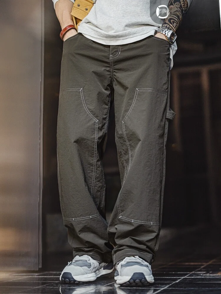 

Maden Workwear American Light Casual Woout Pants Textured Drapey Military een Straight Long Men's Summer Autumn Casual Tr...