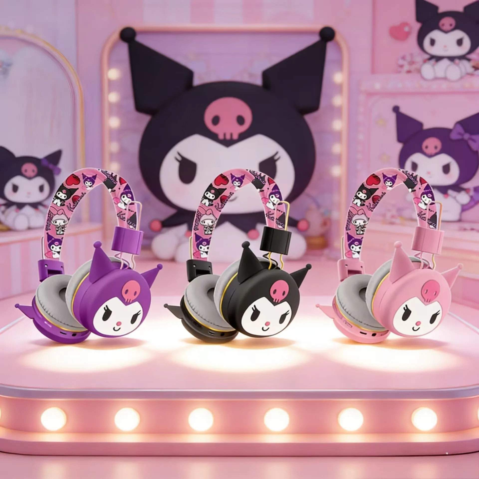 

Беспроводные Bluetooth-наушники Sanrio Kuromi с микрофоном, складные, легкие, для телефонов и ноутбуков