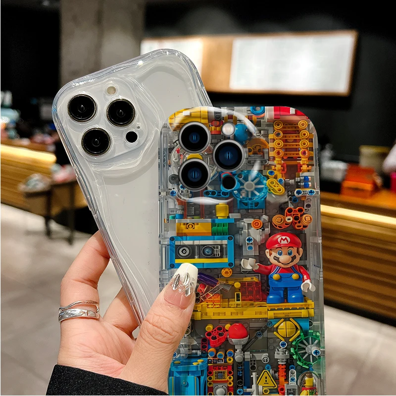 Building Blocks M-Marios For iPhone 16 15 14 13 12 11 Pro Max XS Max 7 8 Plus Phone Case Shockproof  Silicone Transparent Cover