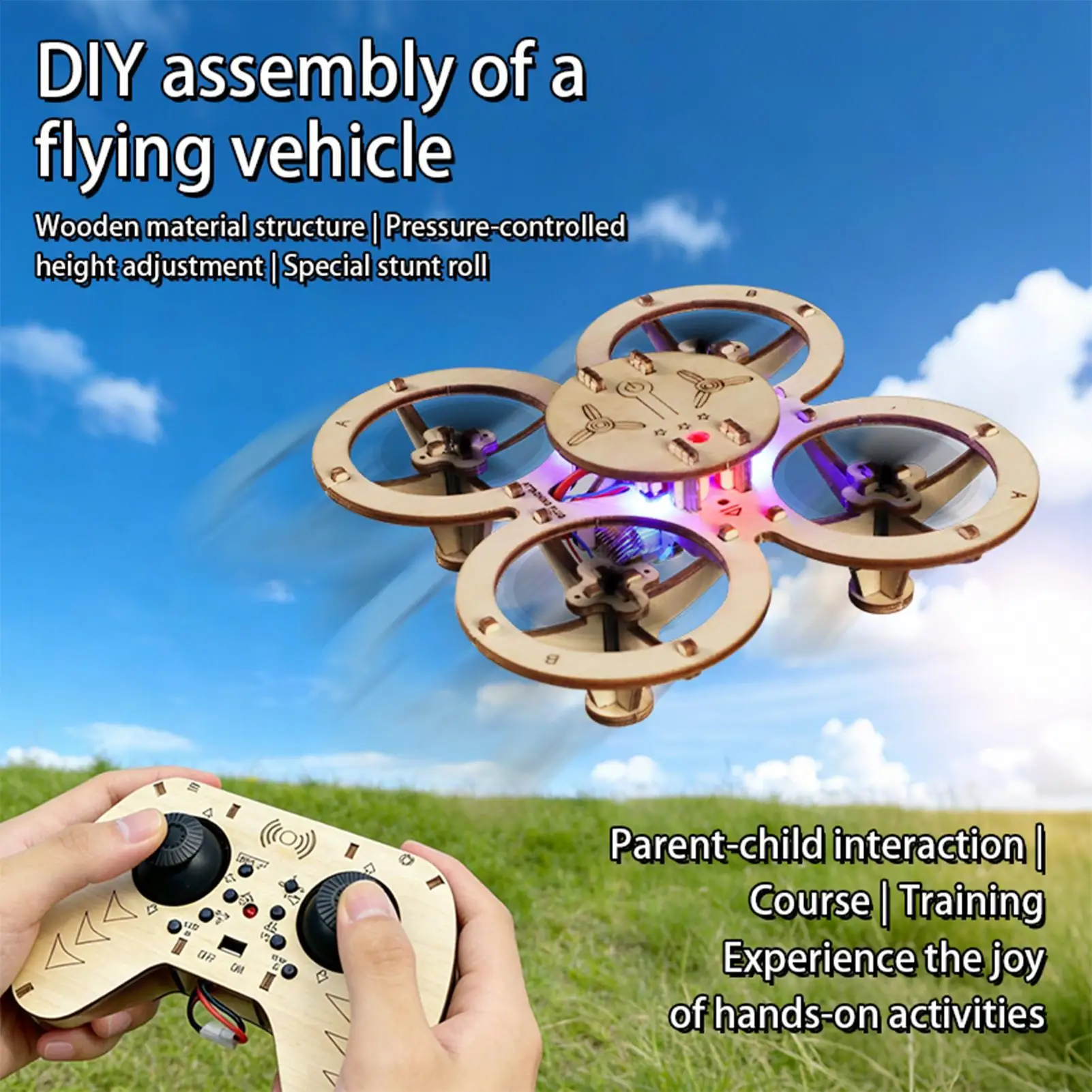 Drone Building Kit Assembly Educational Remote Control Flying Toy Wooden Drone Building Kit for Birthday Hobby Activity Home