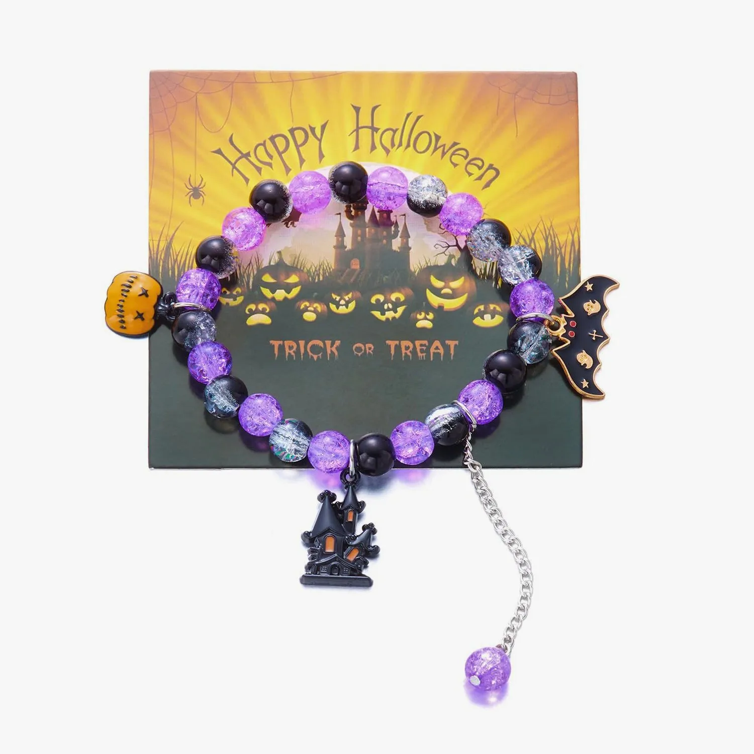 Halloween Handmade Bracelet Purple Explosion Beads Cartoon Pumpkin Ghost Pendant Castle Explosion Crystal Beaded