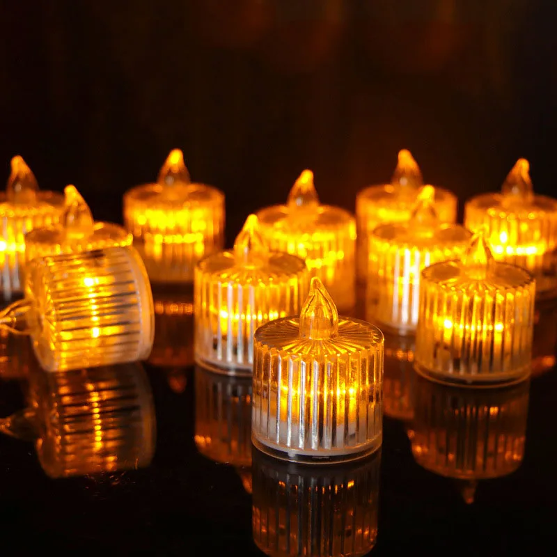 12Pcs Flameless LED Light Candles Crystal Candle Transparent Electronic Night Lamp for Wedding Valentine's Day Party Decor