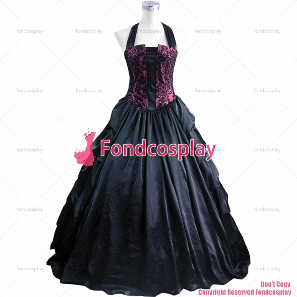 Fondcosplay Gothic Lolita Punk Middeleeuwse Jurk Bal Lange Avond Zwarte Satijnen Jurk Cd/Tv [Ck1396]