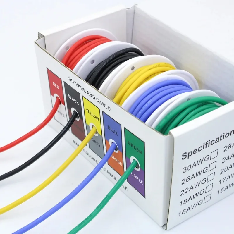 

Heat Resistant Flexible Silicone Wire 30/28/26/24/22/20/18/16AWG Stranded Cable Electrical Tinned Copper Wire （5 Colors Mix Kit）