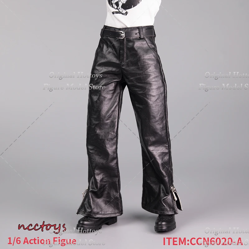 CCN6020 1/6 Scale Soldiers Clothes Accessory Fashion Casual Zipper Black Leather Pants For 12-inches Action Figure Model