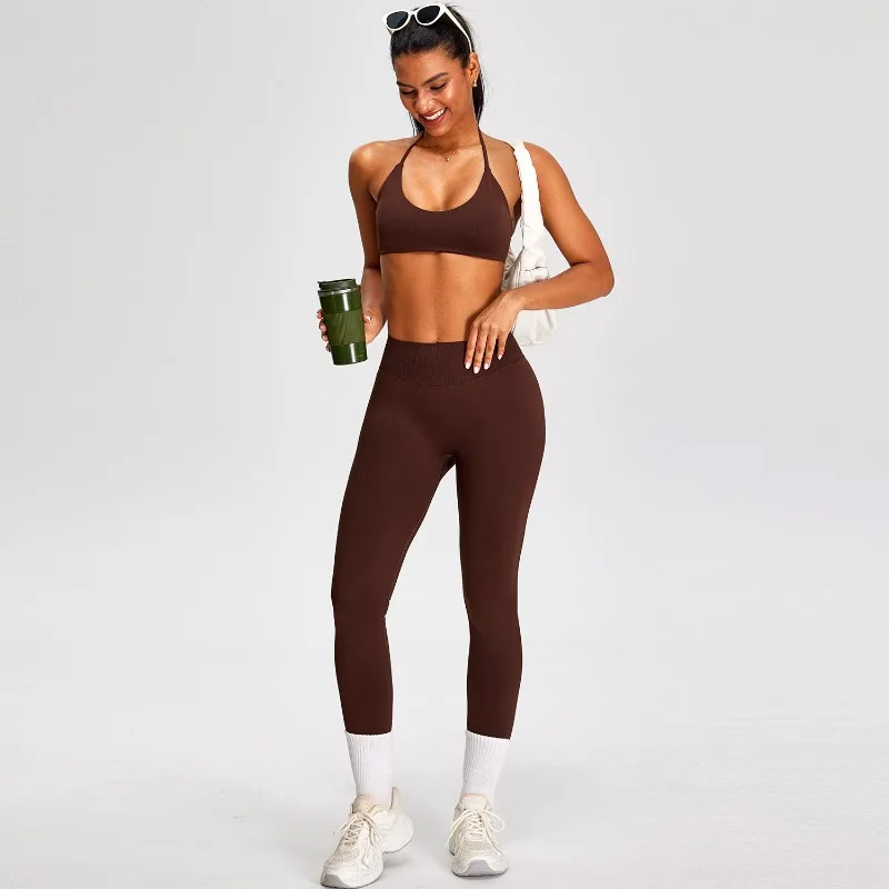 PMW Women Seamless Yoga Set Outdoor Cycling Running Sports Set High Elasticity Lifting Buttocks Quick-Drying Yoga Clothes