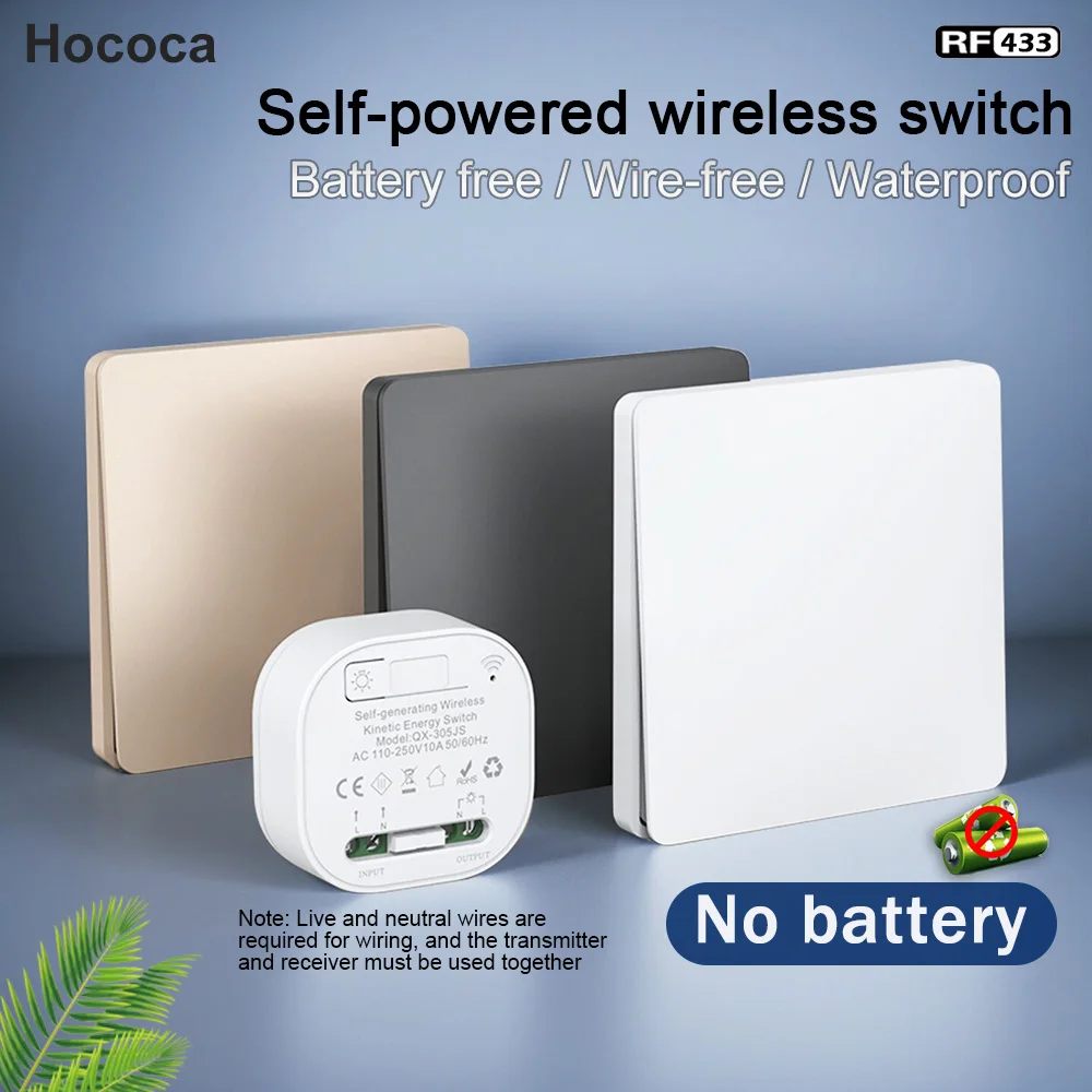 Battery Free RF433 Remote Wireless Switch 86 Type Self Powered by Kinetic Energy Waterproof Household Lighting Control  Switch
