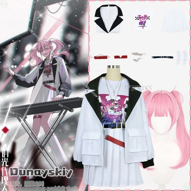 

{Amanda Cos}Anime Link Click Косплей Li Tianxi Костюм NEO AURORA Punk Band Униформа JK Белое пальто Платье Jirai Kei Хэллоуин