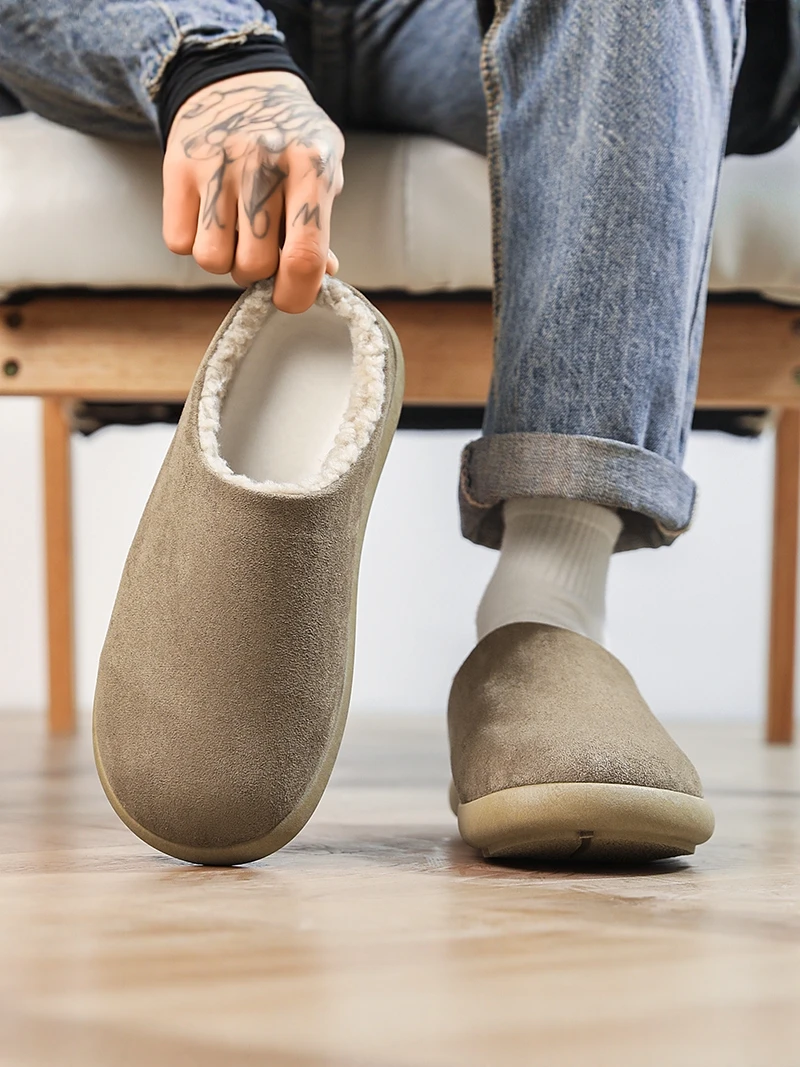 

Men's Winter Fleece Lined Slip-On Shoes Casual Home Wear Waterproof Non-Slip Slipper Youth Comfortable Cotton Slippers