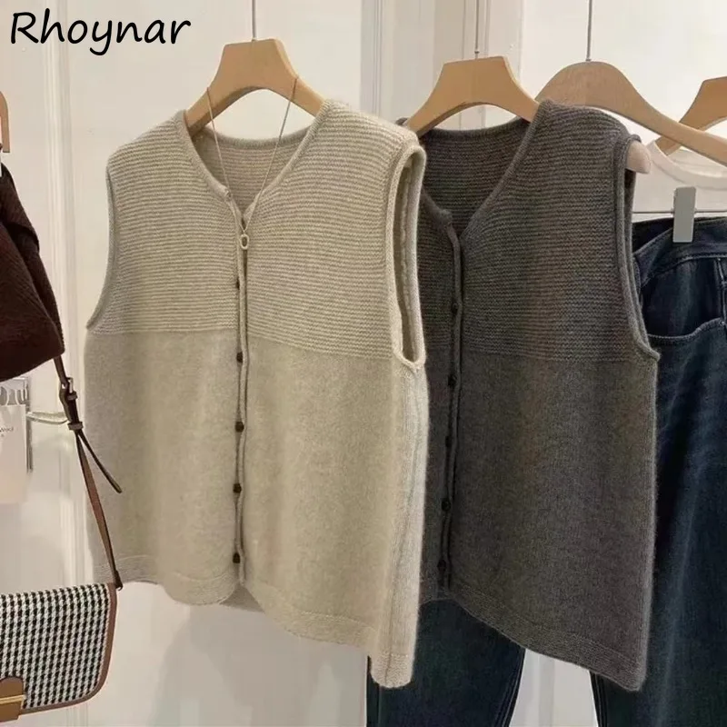 

Sweater Vests Women Solid Vintage Autumn Winter Simple Knitted Waistcoats Female Elegant Sleeveless All-match Ulzzang Chic Mujer