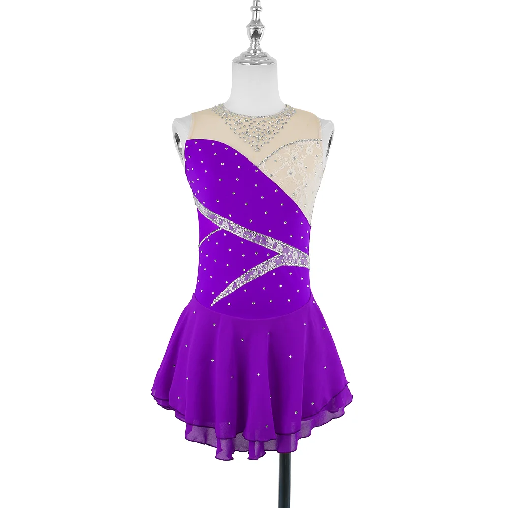 ZAGITOVA-vestido rojo de patinaje artístico para mujer y niña, falda de patinaje sobre hielo sin mangas, falda de malla de montaje de encaje con diamantes de imitación